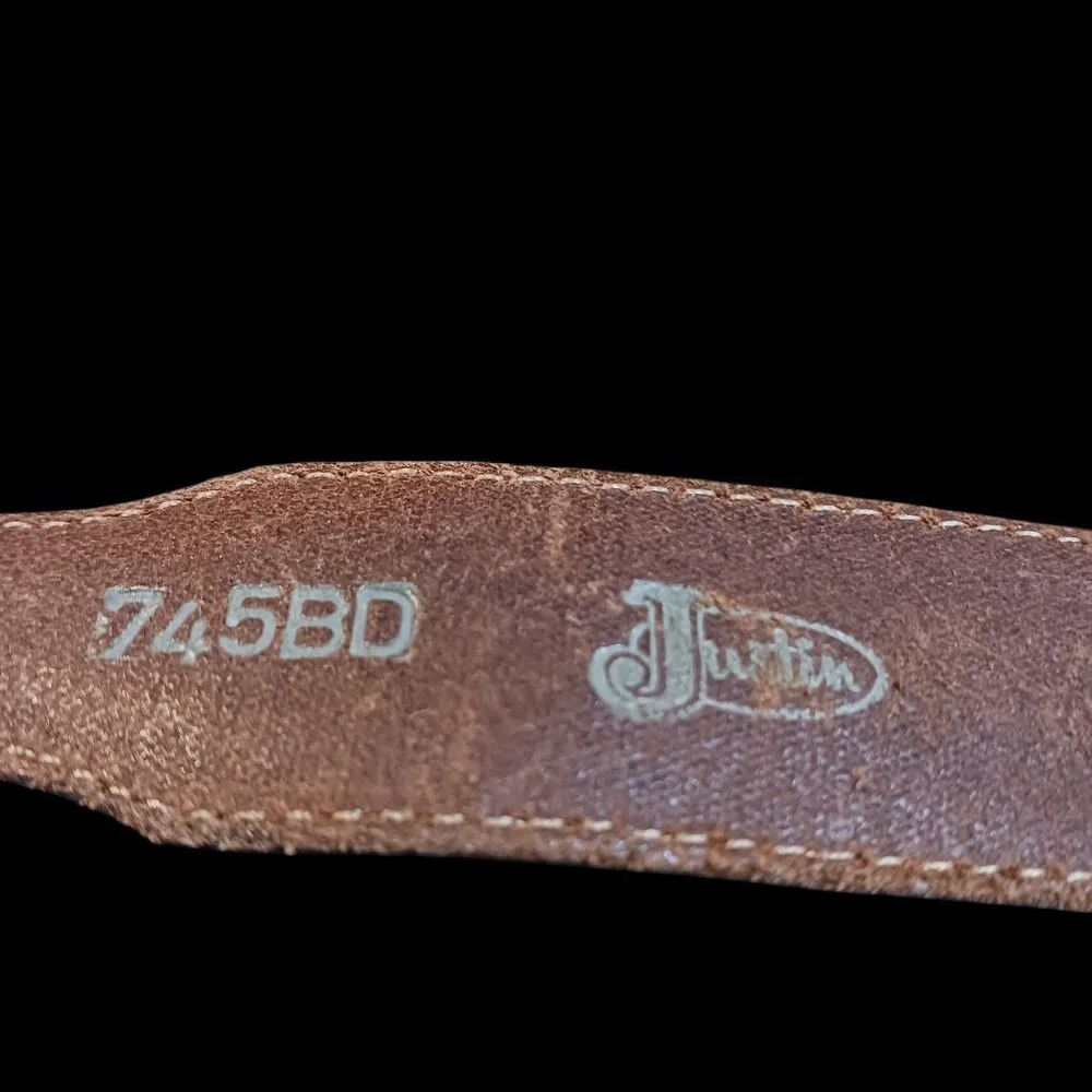 Justen Brown Leather and Tan Suede 26" Western Belt with Embellished Back - Picture 10 of 12
